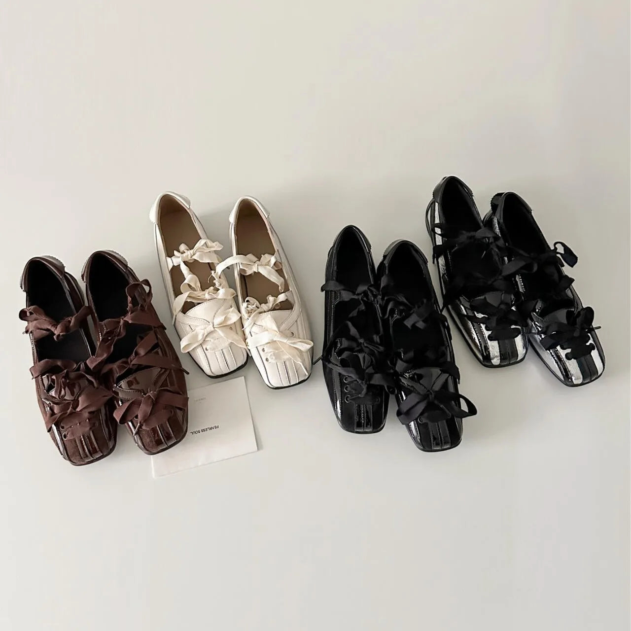 Square Head Bow Shallow Mouth Ballet Shoes Onepedal Flat Mary Jane Single Shoes