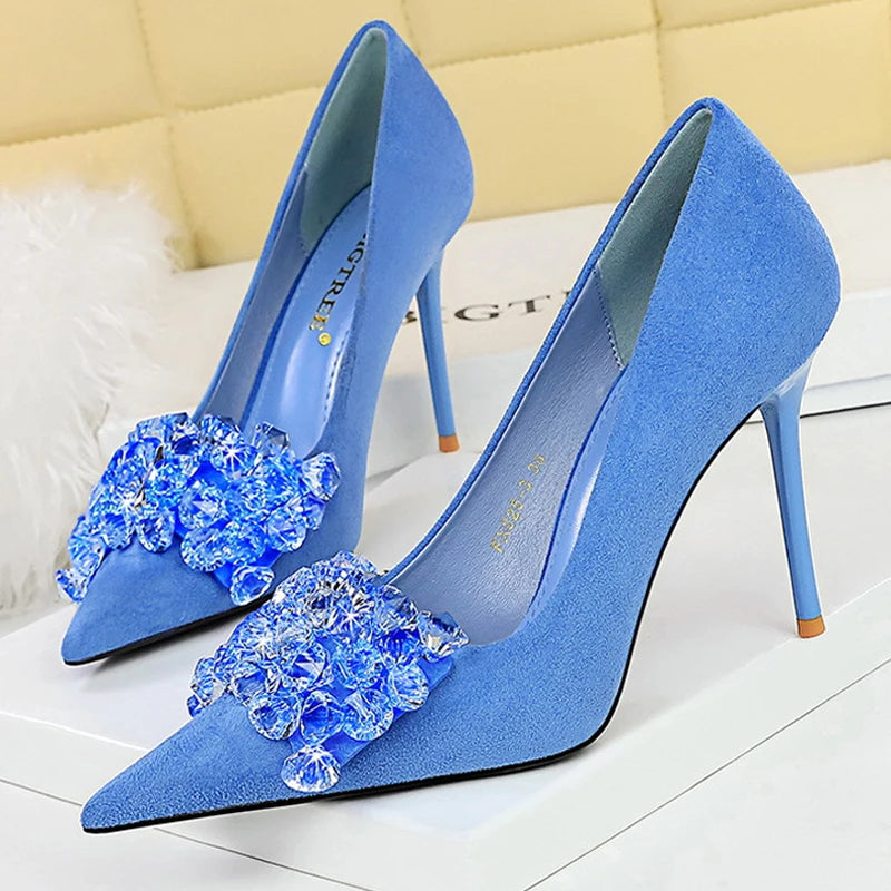 Shoes Rhinestone Pumps Bowknot High Heels Gemstone Banquet Shoes Stilettos Heels 9 Cm Shoes