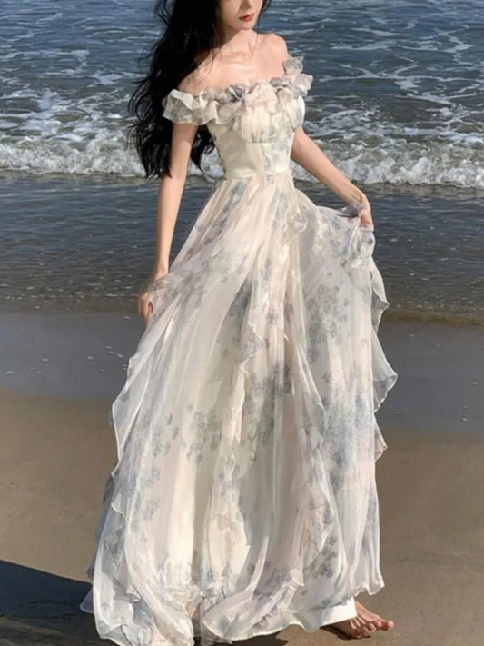 Summer Midi Dress Aline Ruffles Beach Holiday Clothes Female Robe Vestidos New