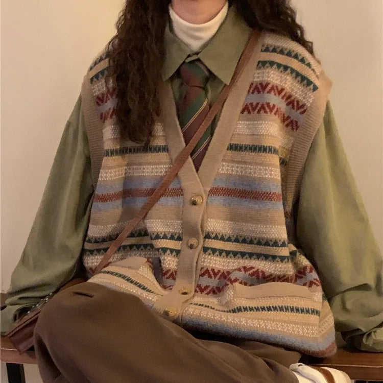 Autumn Lazy Vneck Sweater Vest Korean Loose Knitted Cardigan Y2k Egirl Slim Fit Sleeveless Tops