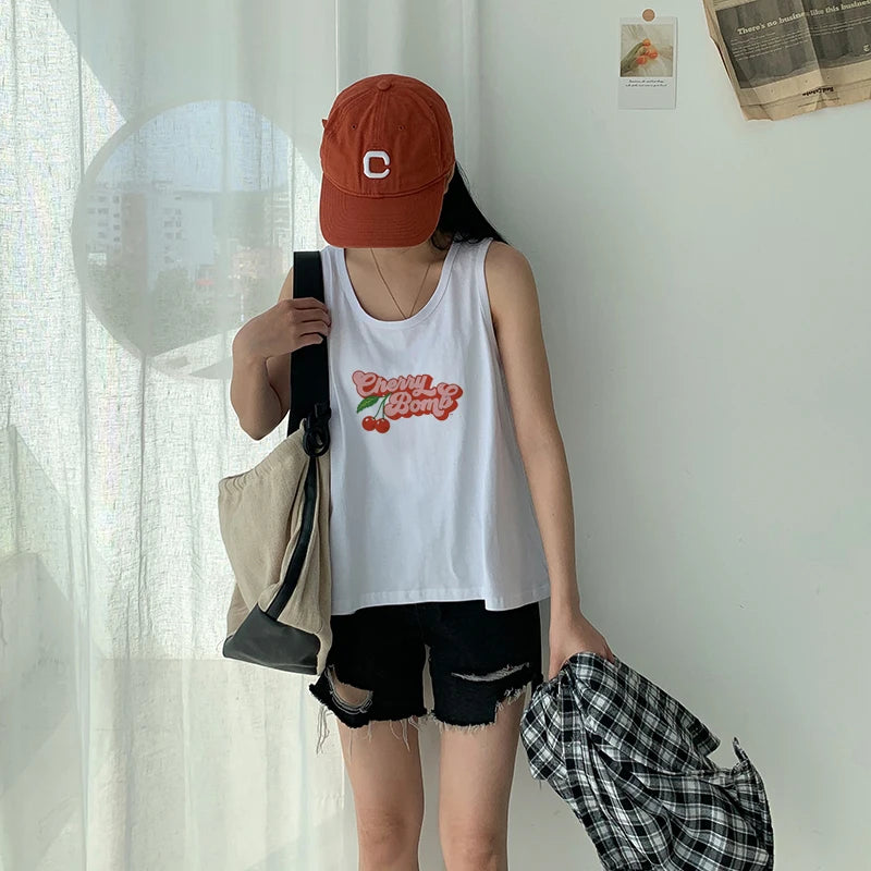 Short-sleeved T-shirt Summer Cherry Letter Print Short-sleeved Top Spice Wearing Crop Short Slim-fit Street Style