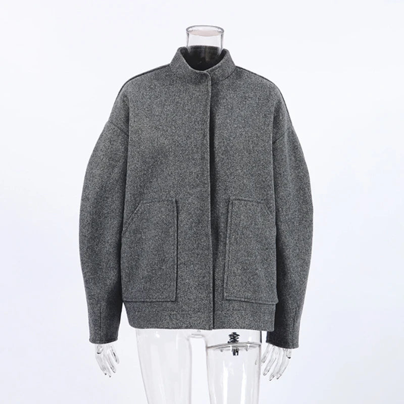 Woolen Jackets Coat for Stand Collar Single Breasted Jackets Winter Coat Warm Clohing