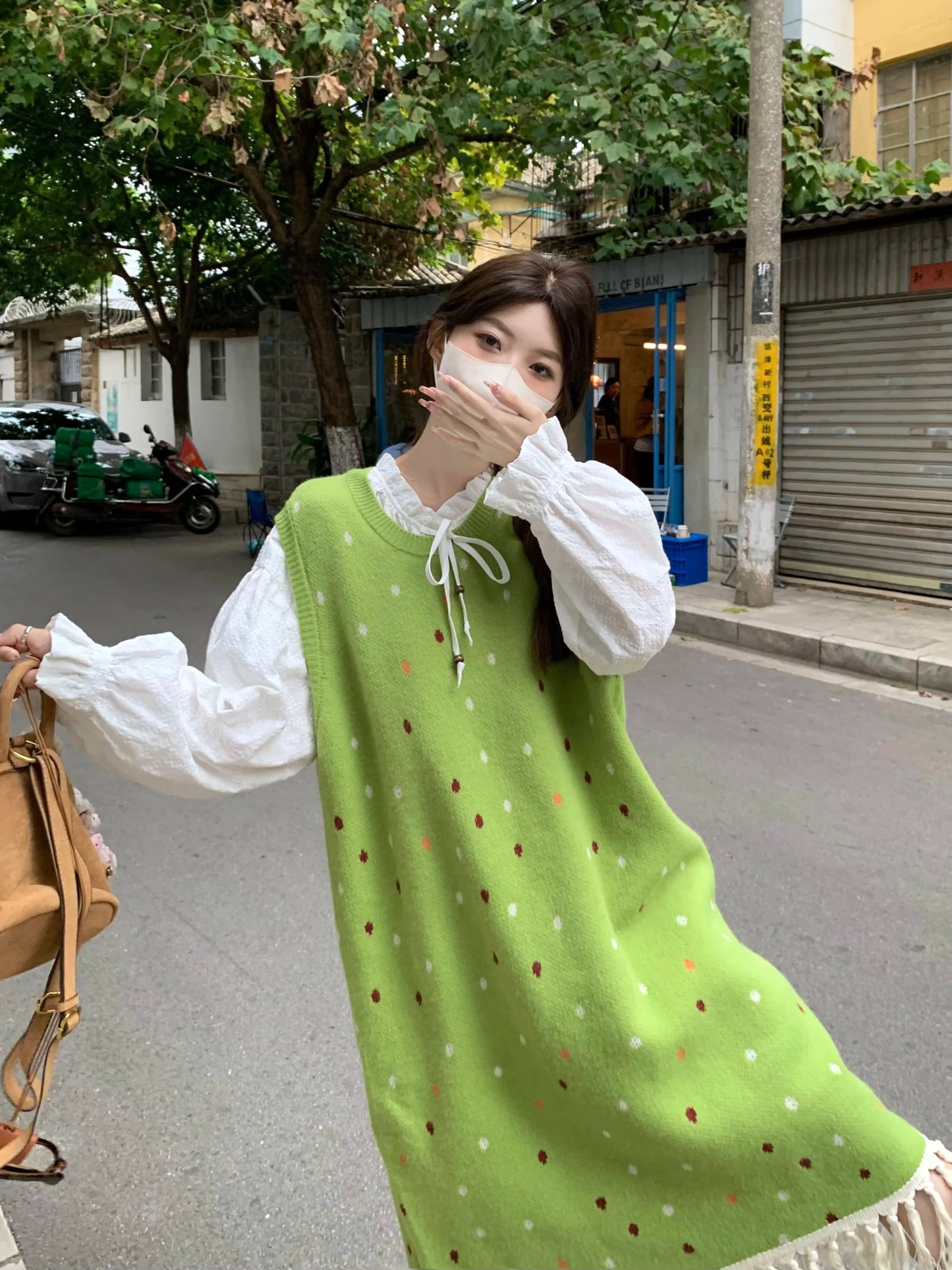 Sweet Forest Colored Sleeveless Polka Dot Vest Dress Autumn Loose Tassel Mint Manwave Long Dresses