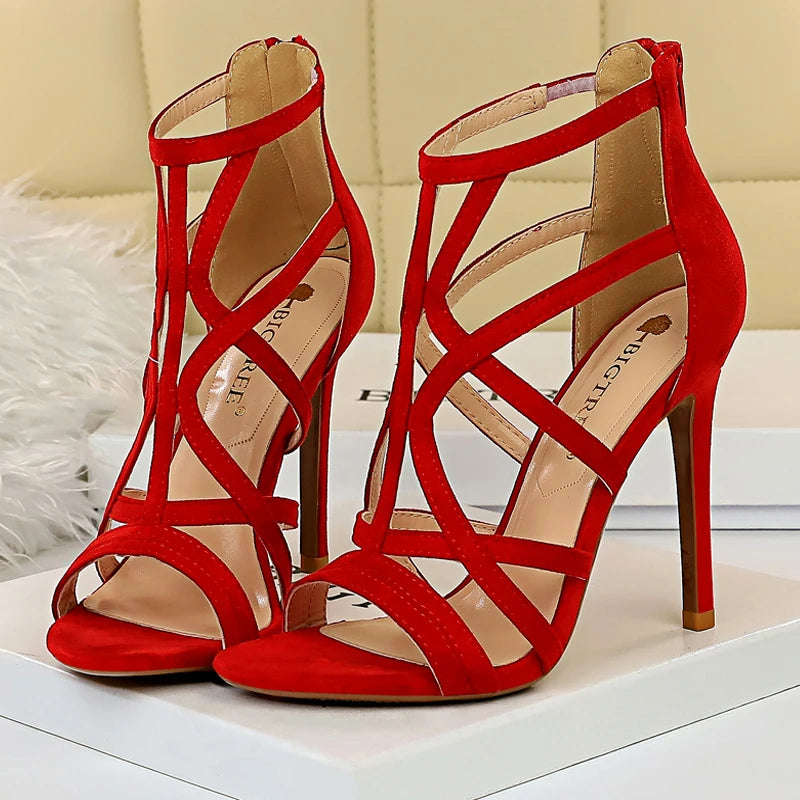 Shoes Roman Style High Heels Woman Pumps Stiletto Heels 11 Cm Heels Party Shoes Hollow Out Sandals