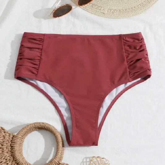 High Waist Ruched Bikini Bottoms Tummy Control Swimsuit Briefs Pants Beachwear Spandex Beach Style Summer