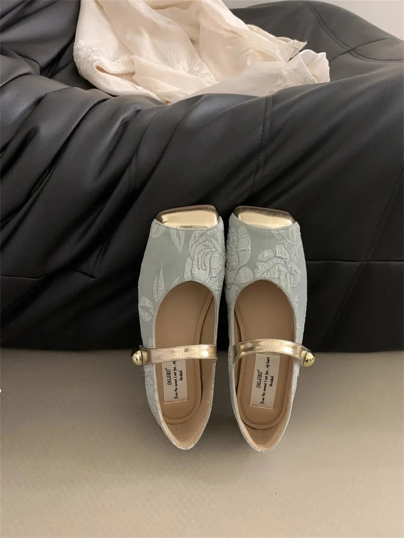 Spring Summer Square Flat Mary Jane Shoes for Pattern Temperament Lightweight Shoes