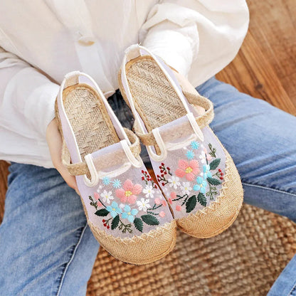 Summer New Thin Mesh Embroidered Shoes Breathable Antique Hanfu Shoes Old Beijing Cloth Shoes Flat Shoes