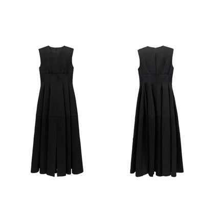 Summer New Black Sleeveless Aline Vest Dress Sweet Long Dresses Woman Party Club Dress Vestido