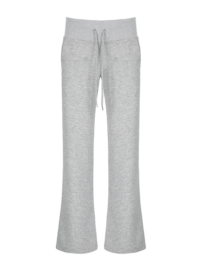 Gray Drawstring Waist Sweatpants Simple Basic Minimalist Fitness Joggers Straight Pants