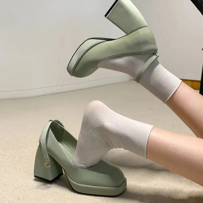 Black Platform Pumps for Super High Heels Buckle Strap Mary Jane Shoes Woman Goth Thick Heeled Party Shoes