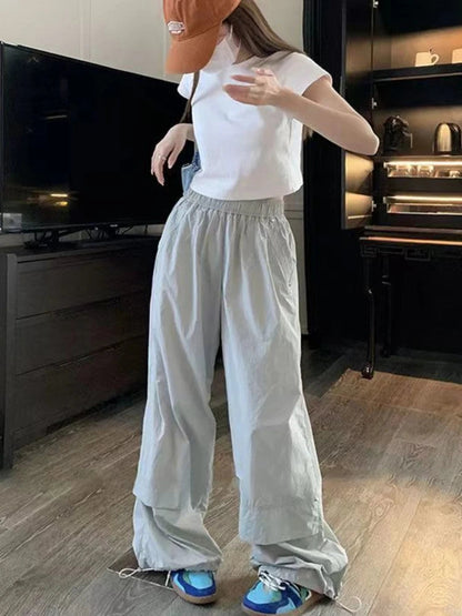 Korean Parachute Pants Y2k Harajuku Rivet Baggy Sweatpants Hip Hop Summer Sports Trouser