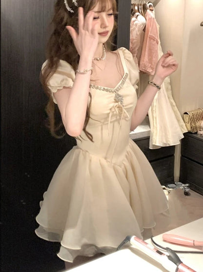 Princess Birthday Party Mini Dresses for Diamons Ball Gown A-line Korean One Piece Vestido Mujer