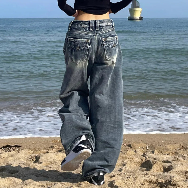 Y2k 90s High Waist Wide Leg Pants American Retro Grunge Hip Hop Oversized Baggy Denim Pants
