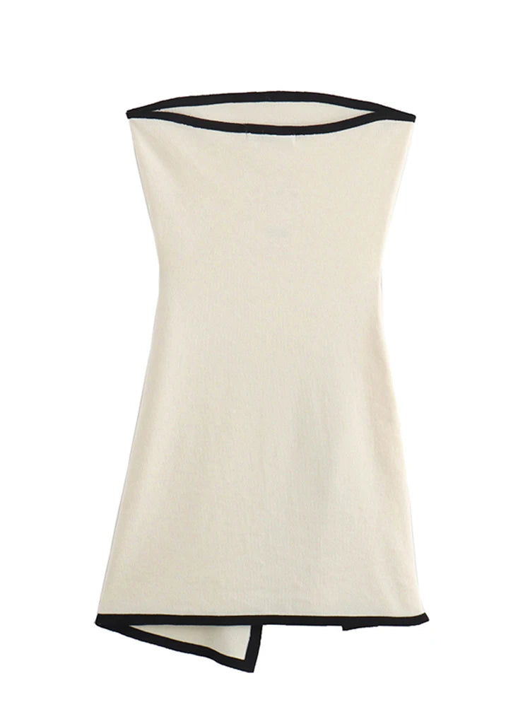 Slim Knitted Tube Top Dress Woman Contrast Color Splice Sleeveless Mini Dress Beach Holiday Dresses
