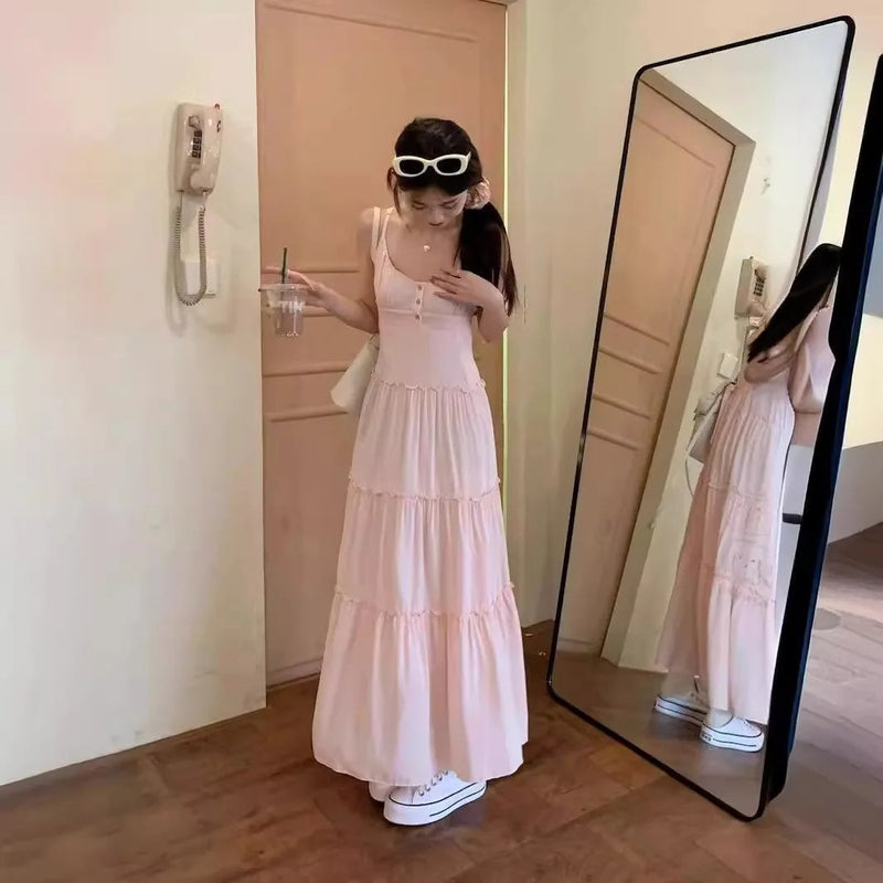 Strap Dress for With a Gentle Summer Temperament, Beach Vacation Aline Long Dress