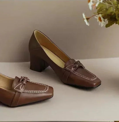 New Retro Square Toe High Heels Spring and Summer Butterfly Decorative Office Girl Midheeled Shoes