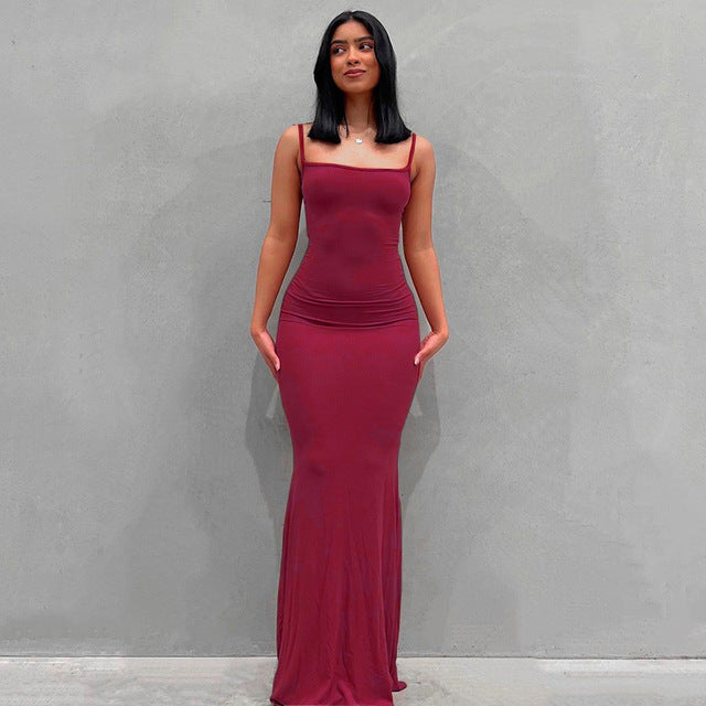 Dresses for Spaghetti Strap Black Long Dress Evening Y2k Sleeveless Skinny Bodycon Maxi Vestidos
