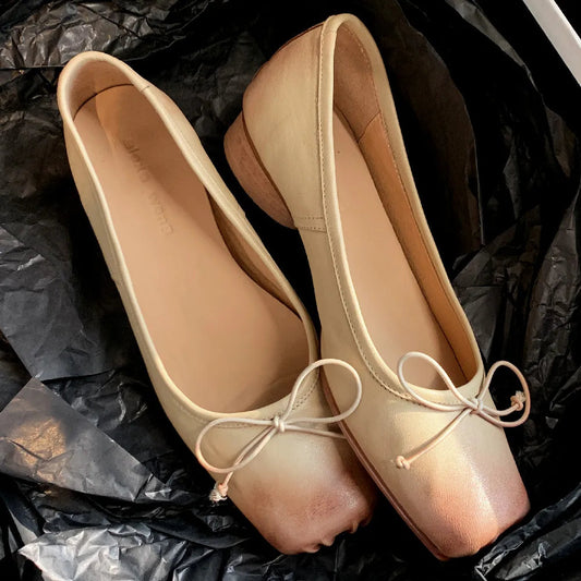 Genuine Leather Pleated Sqaure Toe Sliponn Ballet Flats Soft Comfortable Female Four Season Ballerianns Single Shoes