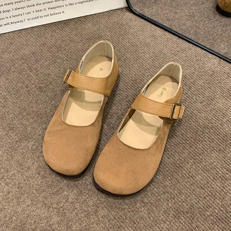 Designer New Leather Buckle Low Heel Mary Jane Shoes Spring Autumn Soft Sole Flat Shoes for