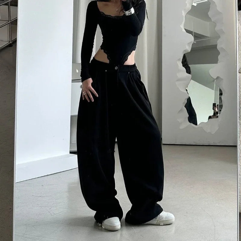 Oversized Grey Sweatpants Y2k America Style Retro Baggy Pants Sports Hip Hop Trousers Joggers