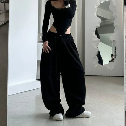 Oversized Grey Sweatpants Y2k America Style Retro Baggy Pants Sports Hip Hop Trousers Joggers