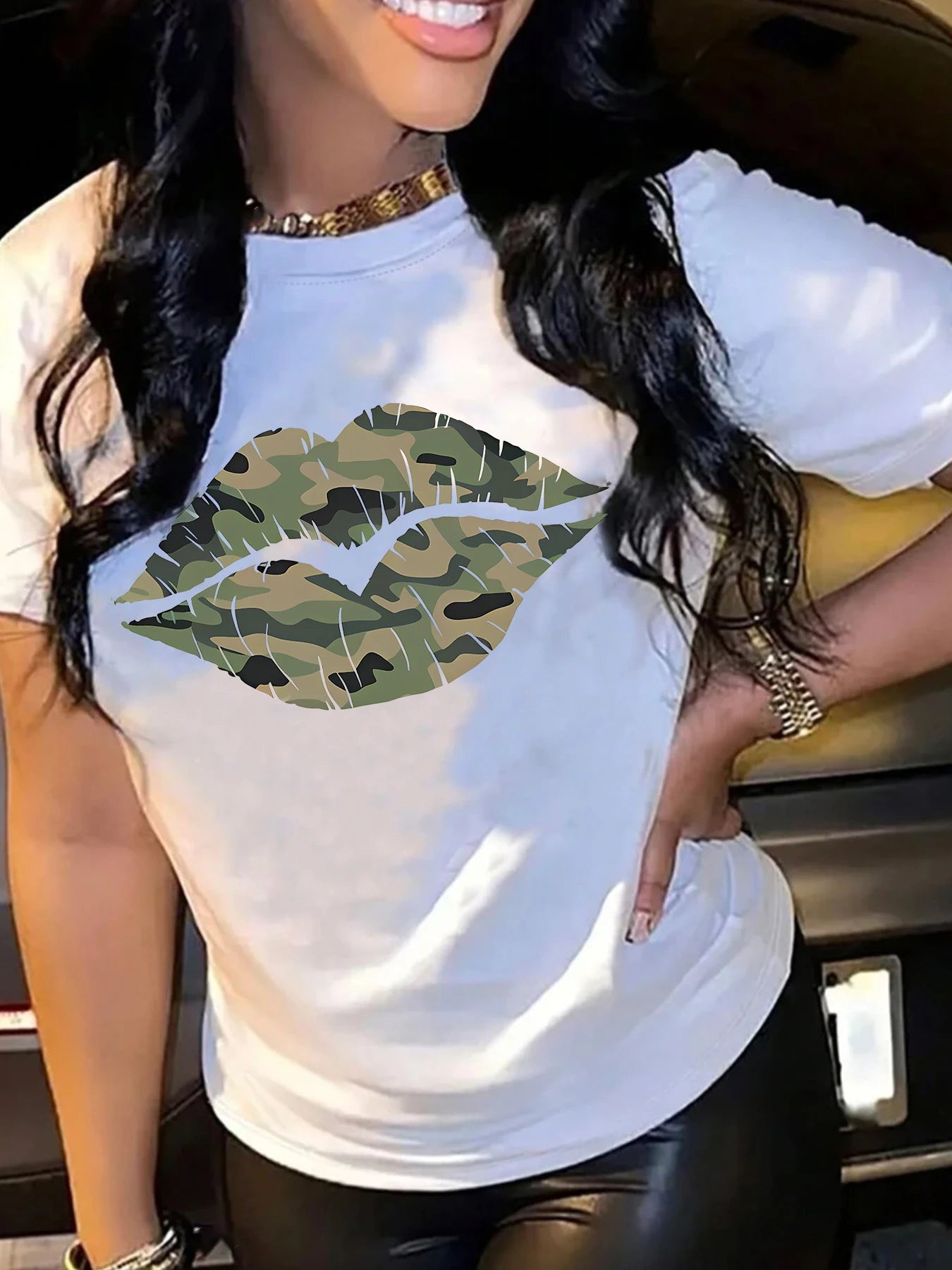 Lips Pattern Green T-shirt