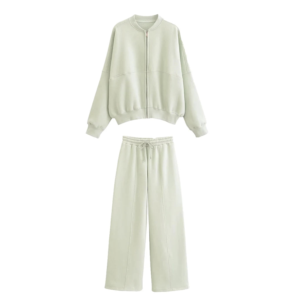 Lace Up Pant Sets Loose V Neck Cardigan Woman Autumn Winter Sports Pants 2 Piece Sets Outfits