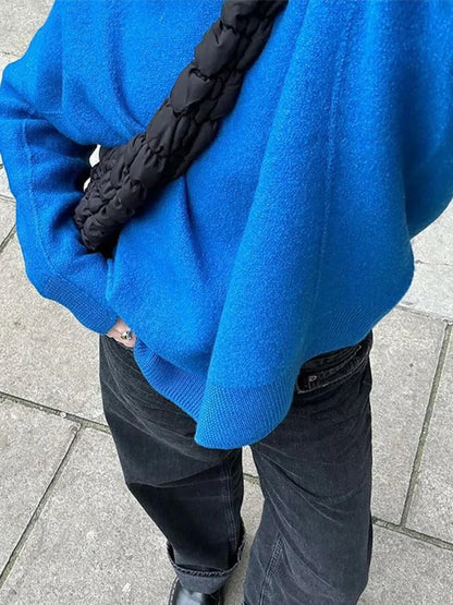 Knitted O-neck Sweaters Retro Reluctant Workaholic Pullover Sweater Female Autumn Simple Street Knitwear