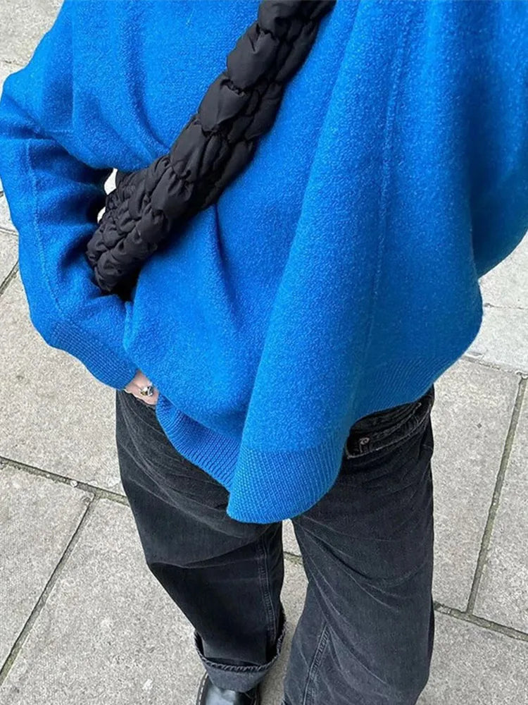 Knitted O-neck Sweaters Retro Reluctant Workaholic Pullover Sweater Female Autumn Simple Street Knitwear