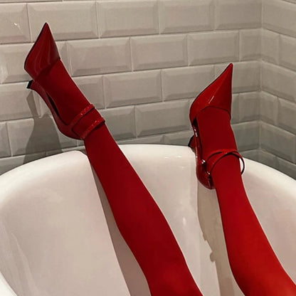 New Buckle Strap Patent Leather Wedges Sandals Pointed Toe High Heels Woman Dress Shoes Sandalias De Las Mujeres