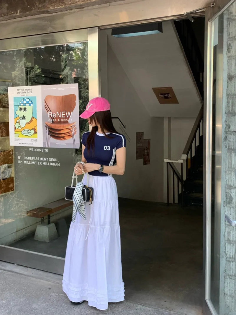 French Style Patchwork Mushroom Edge Split Skirt Summer New Versatile and Personalized Aline Long Skirts