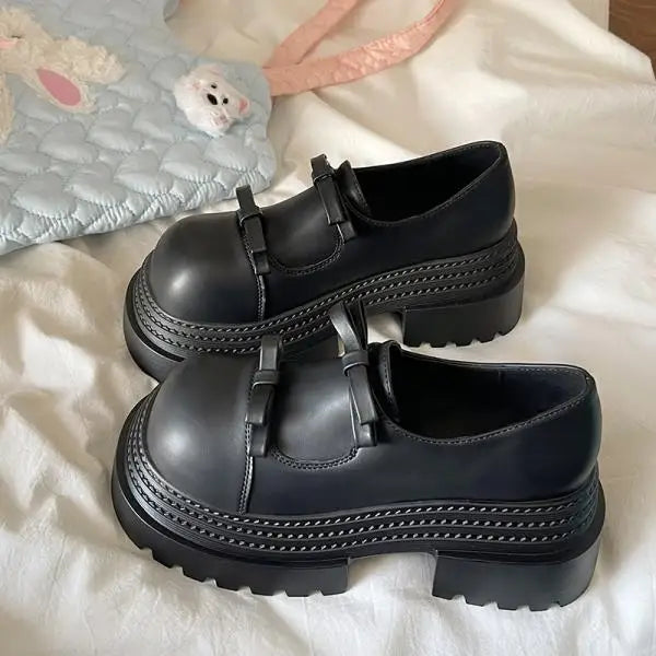 Loafers Shoes Slipon Bowknot Clogs Platform Black Flats Oxfords Slip on on Heels New Summer Butterfly Creepers Leather