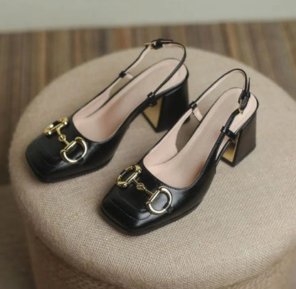 Mary Jane Shoes 4143 French Square Headed Thick Heels High Heels Single Shoes Baotou Letter Sandals