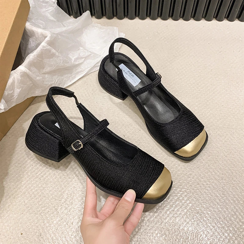 Summer Buckle Square Heel Platform Mary Jane Shoes Designer Soft Soled High Heel Sandals Shoes