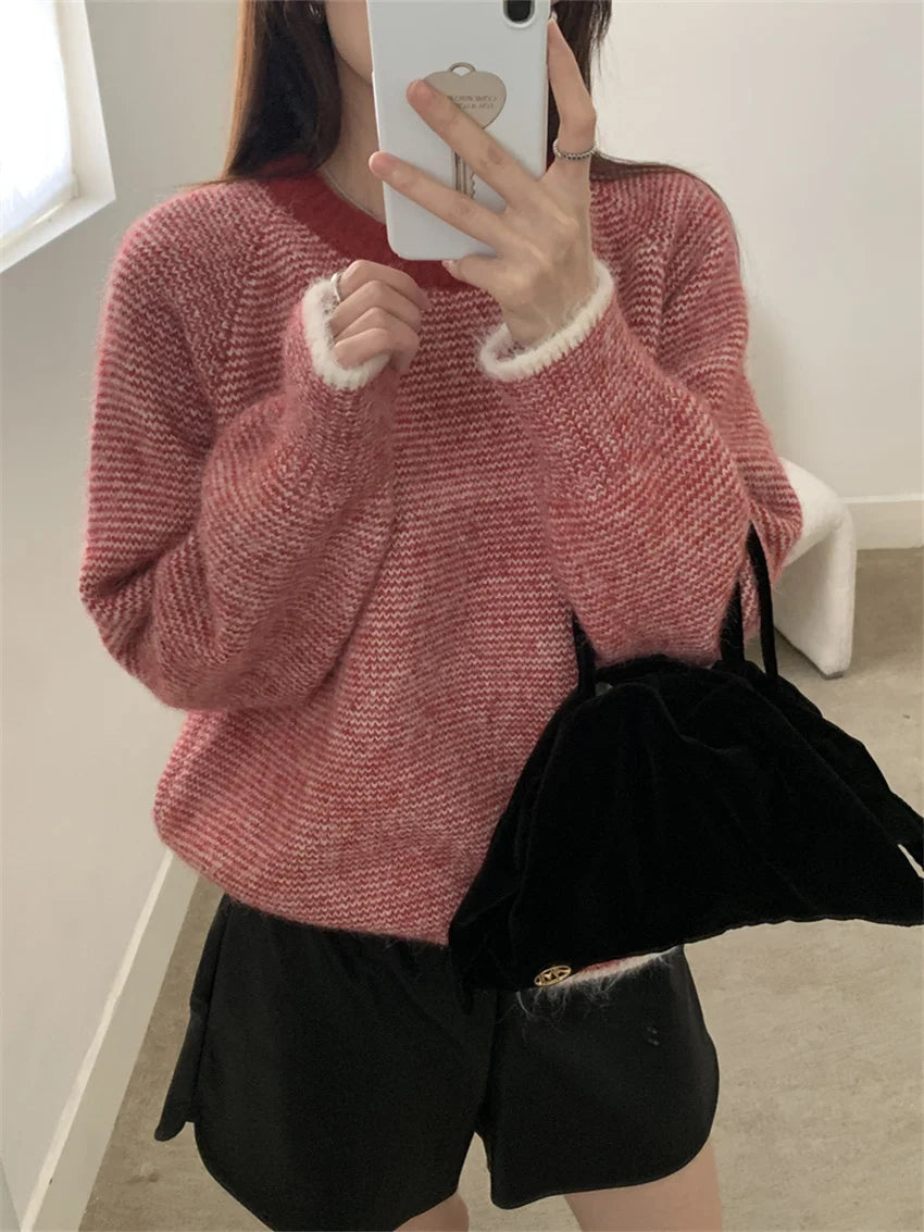 Retro Pullovers Stripes New Loose Soft Daily Winter Ol All Match Knitted Sweaters