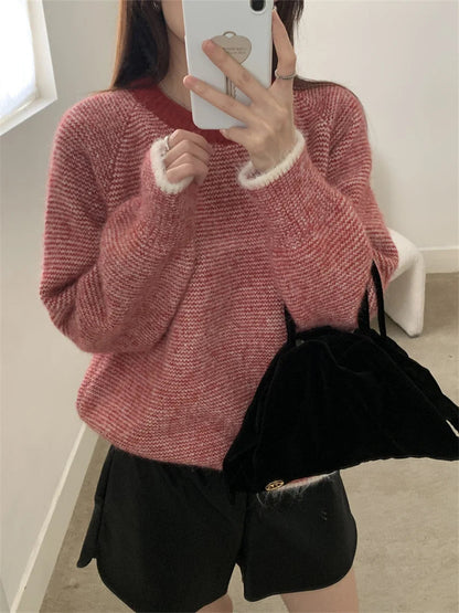 Retro Pullovers Stripes New Loose Soft Daily Winter Ol All Match Knitted Sweaters