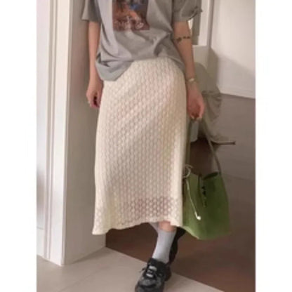 French Embroidered Hook Flower Half Length Summer New Aging Reduction High Waist Hip Wrapping Lace Skirts