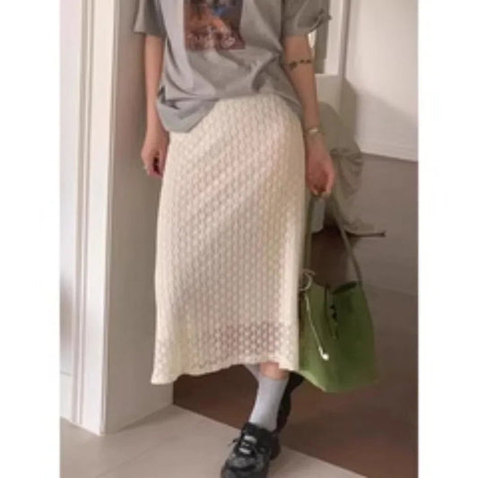 French Embroidered Hook Flower Half Length Summer New Aging Reduction High Waist Hip Wrapping Lace Skirts