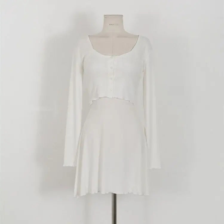 Summer Korean Clothing Short Strap Camisole Dress +short Coat Color Two Piece Sets Outfits