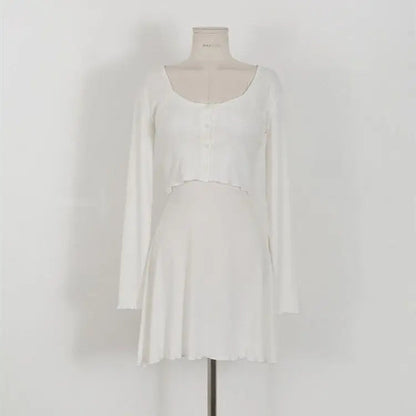 Summer Korean Clothing Short Strap Camisole Dress +short Coat Color Two Piece Sets Outfits