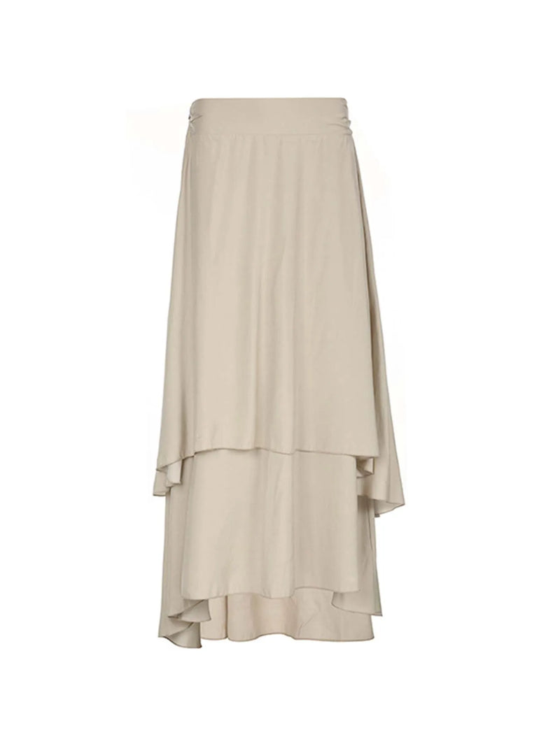 Vacation Long Skirts Two Layers Asymmetrical Bandage Skirt