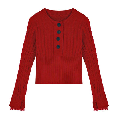 Spring New Korean Lace Splicing Multibutton Color Long Sleeve Sweater + Warm Plush Scarf Twopiece Suit