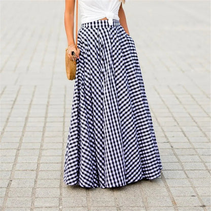 Y2k New Skirts Plaid Check Elastic Waist Long Skirts Zipper Pleated Pockets Skirts