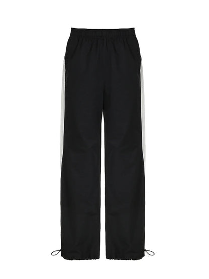 American Retro Straight Leg Track Pants Side Contrast Patchwork Elastic Waist Hippie Jogging Trousers