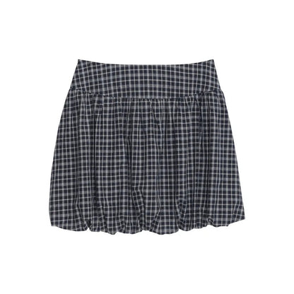 Korean Contrast Color Plaid Sweet Bud Skirt Summer New High Waist Loose Pleated Mini Skirt
