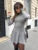 Long Sleeve Knitted Mini Dress Female High Waist Bodycon Umbrella Dress Splice Fold Sweater Dress