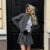 Striped Short Jackets Skirts Set Long Sleeve Suit Coat Mini Skirt Sets Female Gray Outfits