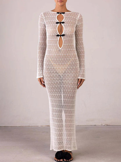 Hollow Slit Long Dress ’s Beach Cover-up Dress Floor-length Backless Mermaid Evening Gown Knit Dress