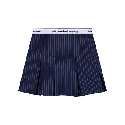 Contrast Color Patchwork Pleated Aline Skirt Spring New Fake Twopiece Letter Printed Slim Mini Skirt