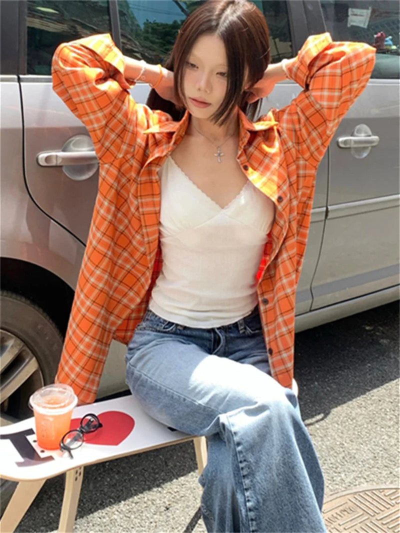 Autumn Plaid Shirts New Loose Plaid Gentle All Match Daily Coats High Street Slim
